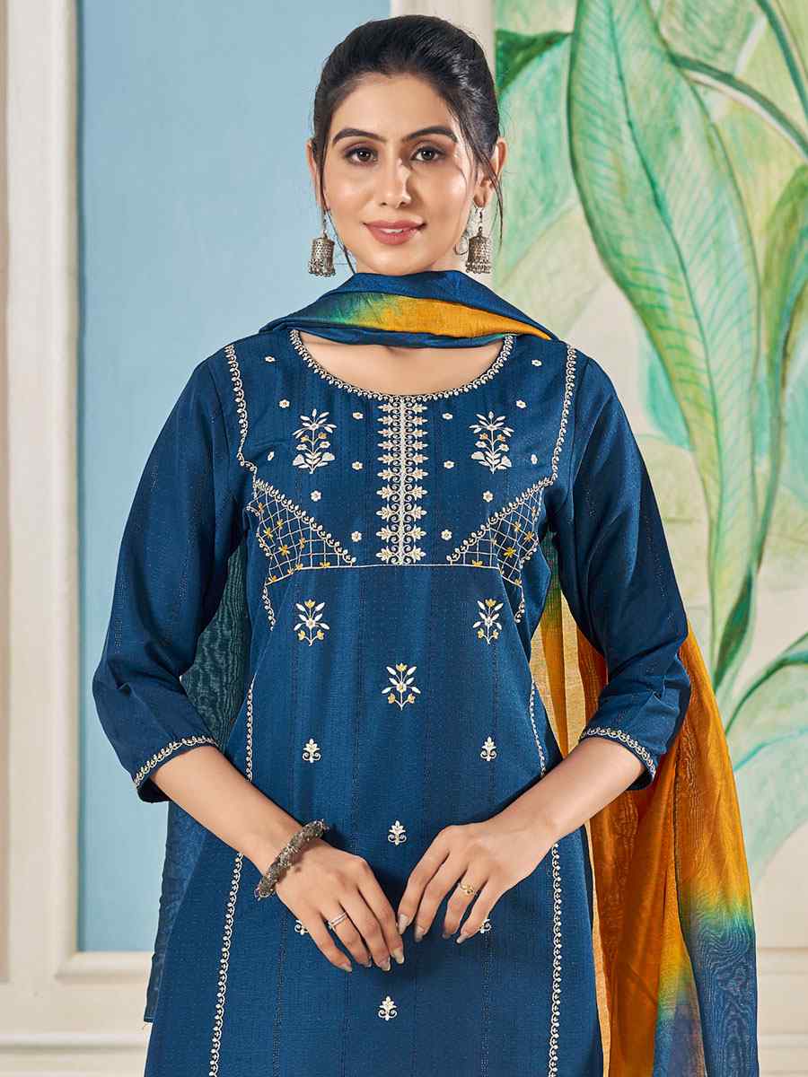 Teal Pure Viscose Embroidered Festival Casual Ready Pant Salwar Kameez