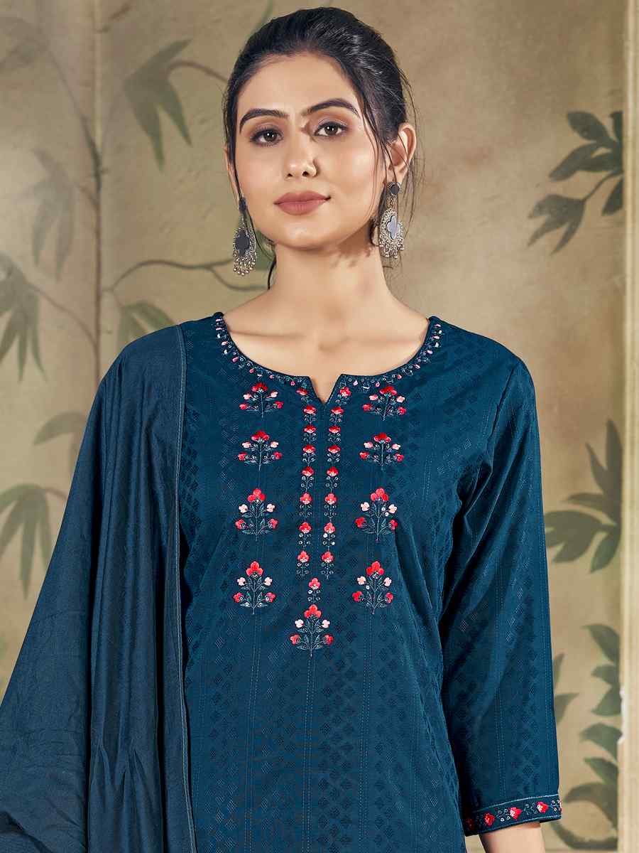 Teal Pure Viscose Embroidered Festival Casual Ready Pant Salwar Kameez