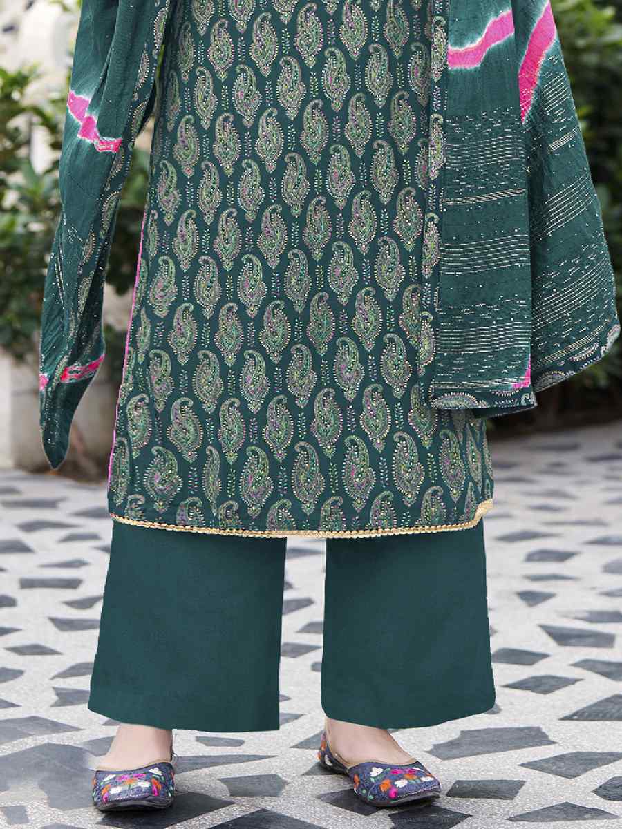 Teal Pure Viscose Royan Embroidered Casual Festival Pant Salwar Kameez