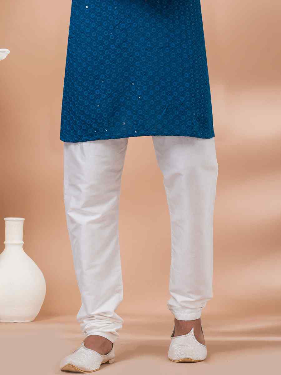 Teal Rayon Embroidered Festival Casual Kurta