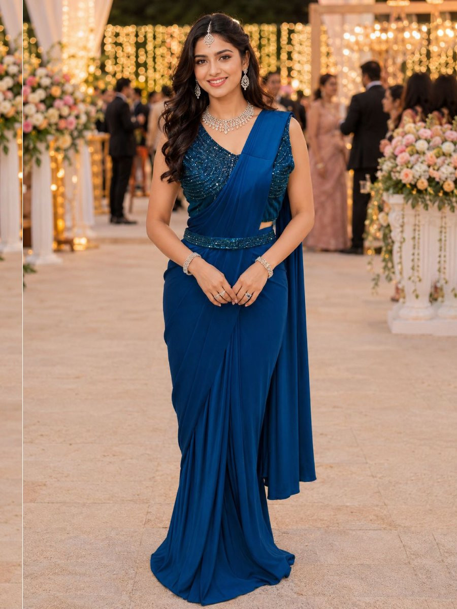 Teal Real Premium Lycra Embroidery Wedding Reception Party Festival Casual Classic Style Sarees