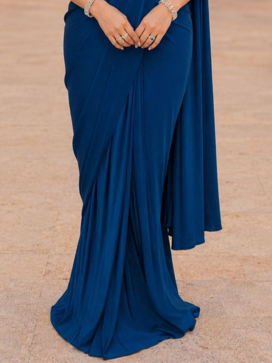 Teal Real Premium Lycra Embroidery Wedding Reception Party Festival Casual Classic Style Sarees