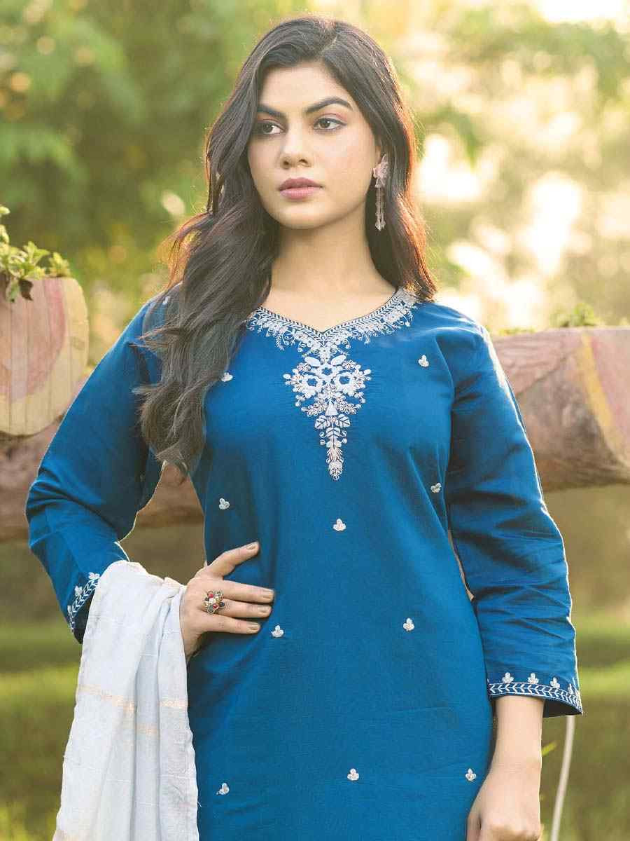 Teal Roman Silk Embroidery Party Wedding Festival Casual Ready Pant Salwar Kameez