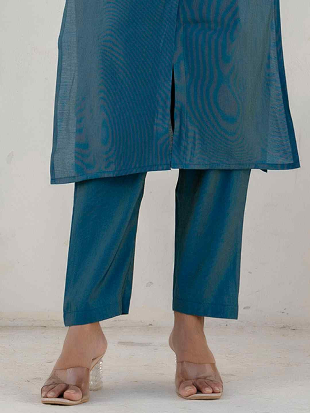 Teal Shimmer Silk Embroidery Party Wedding Festival Casual Ready Pant Salwar Kameez