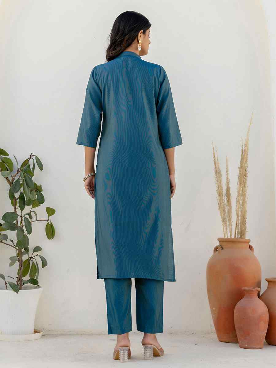 Teal Shimmer Silk Embroidery Party Wedding Festival Casual Ready Pant Salwar Kameez