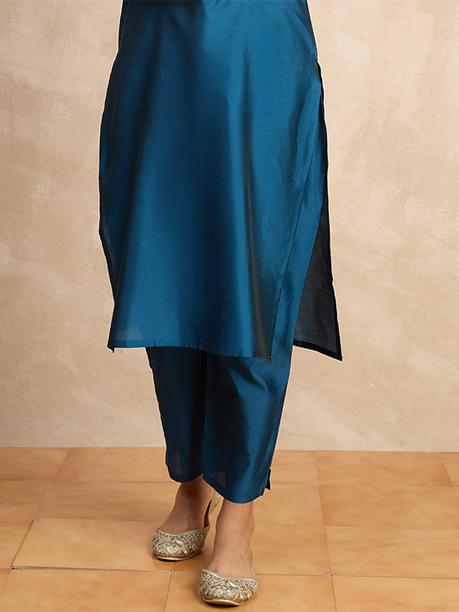 Teal Silk Blend Embroidery Wedding Party Festival Casual Ready Pant Salwar Kameez
