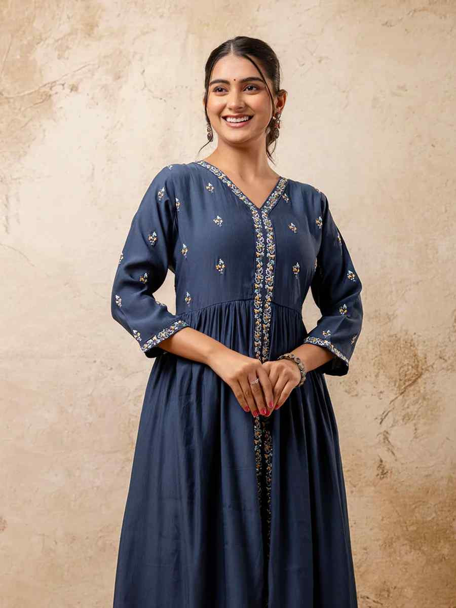 Teal Silk BlendEmbroidered Casual Festival Ready Palazzo Pant Salwar Kameez