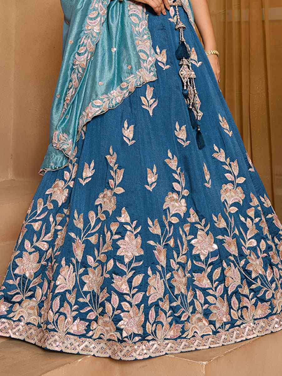 Teal Silk Embroidered Wedding Reception Festival Heavy Border Lehenga Choli
