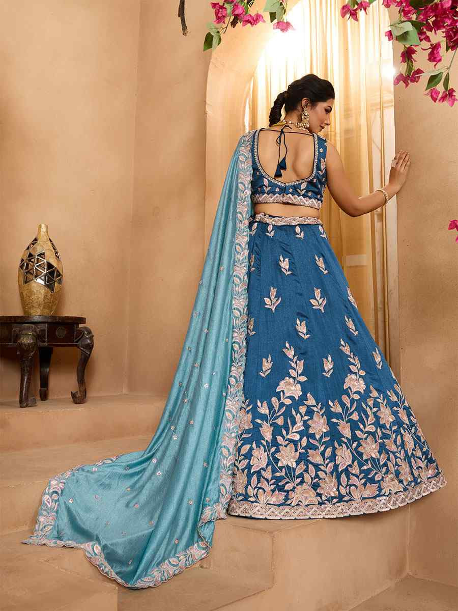 Teal Silk Embroidered Wedding Reception Festival Heavy Border Lehenga Choli