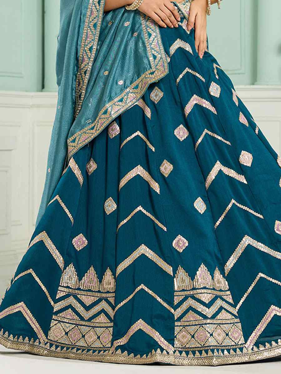 Teal Silk Embroidered Wedding Reception Festival Heavy Border Lehenga Choli