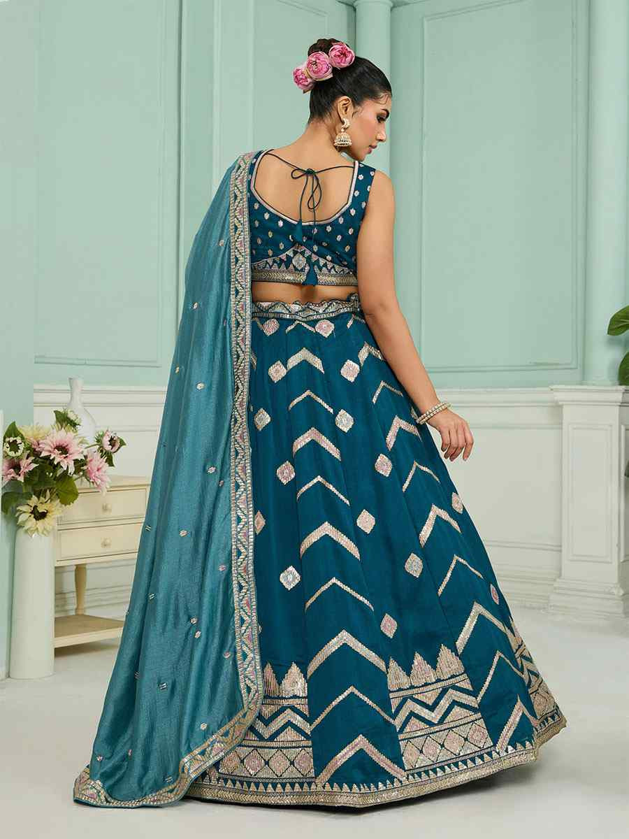 Teal Silk Embroidered Wedding Reception Festival Heavy Border Lehenga Choli