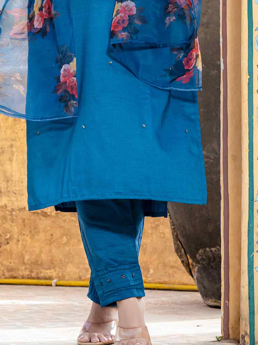 Teal Silk Embroidery Party Wedding Festival Casual Ready Pant Salwar Kameez