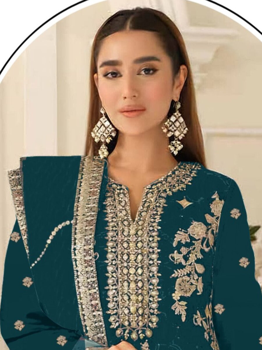 Teal Silk Embroidery Sequins Zari Wedding Party Festival Casual Engagement Pant Salwar Kameez