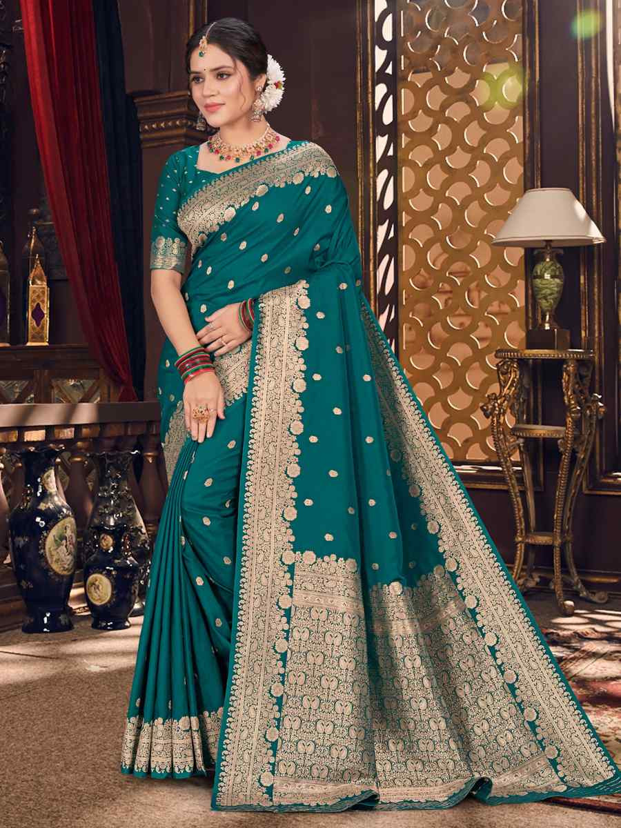 Teal Silk Handwoven Festival Casual Classic Style Saree