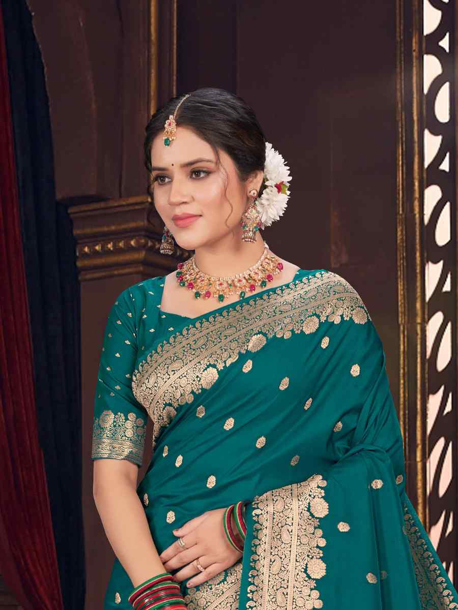 Teal Silk Handwoven Festival Casual Classic Style Saree