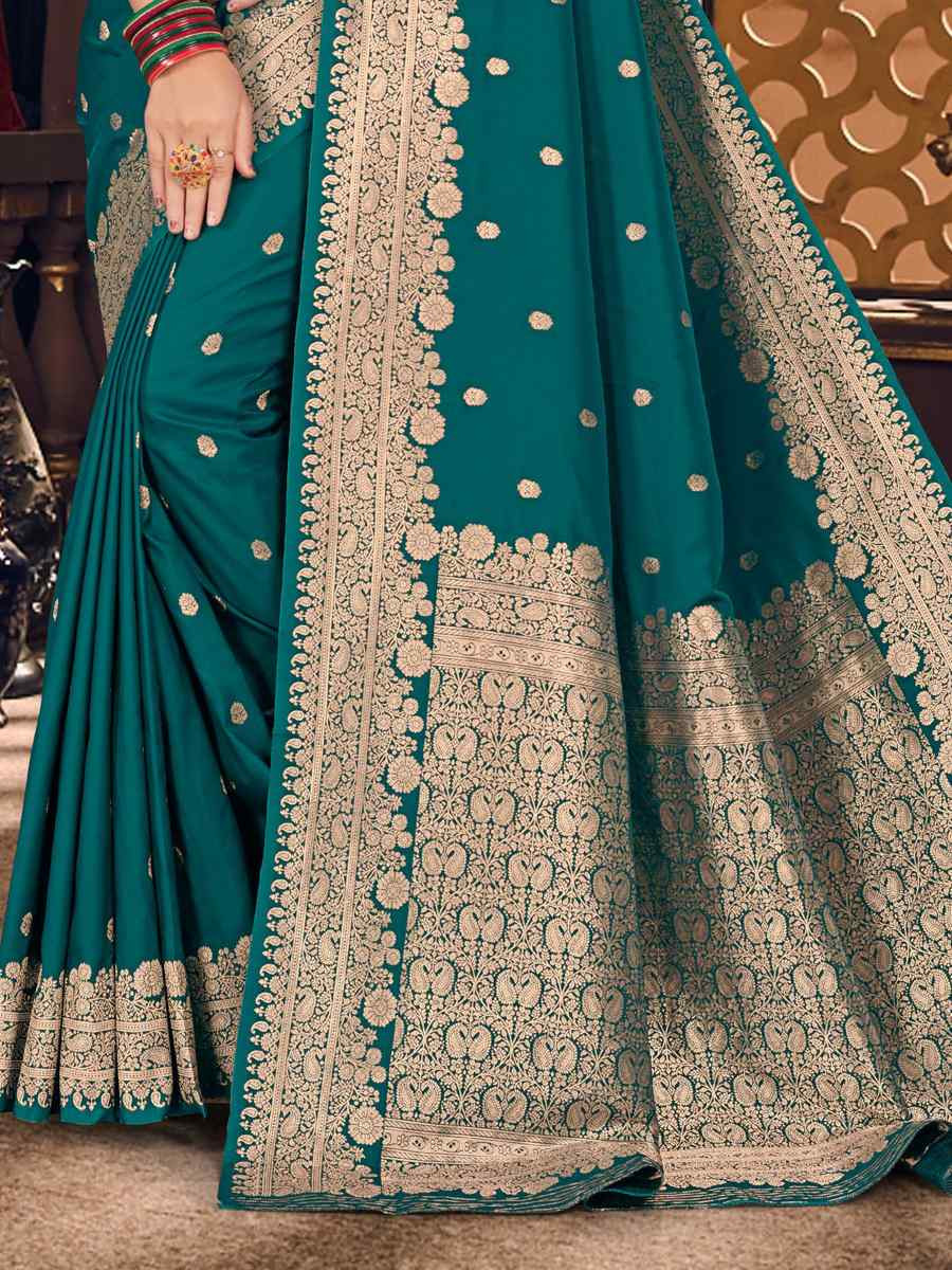 Teal Silk Handwoven Festival Casual Classic Style Saree
