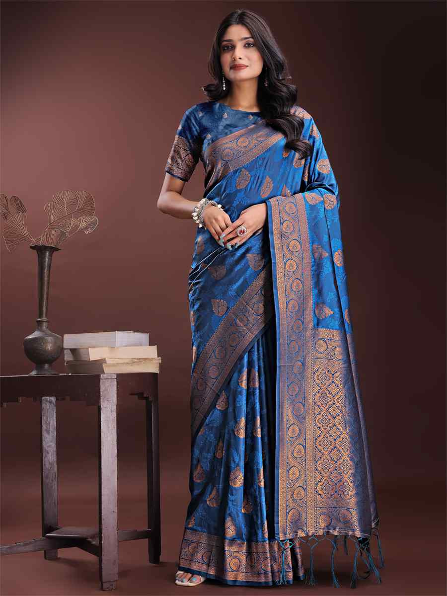 Teal Silk Handwoven Festival Wedding Fancy Heavy Border Saree