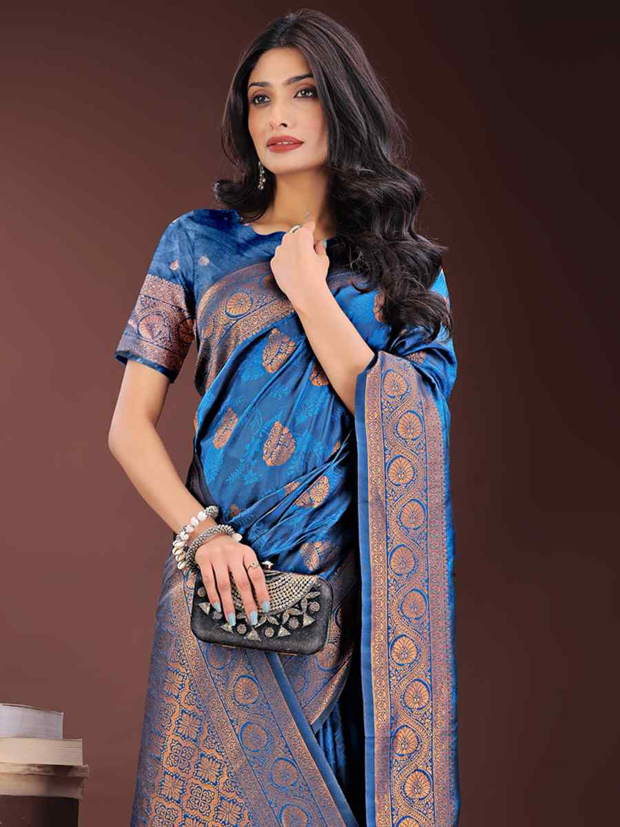 Teal Silk Handwoven Festival Wedding Fancy Heavy Border Saree