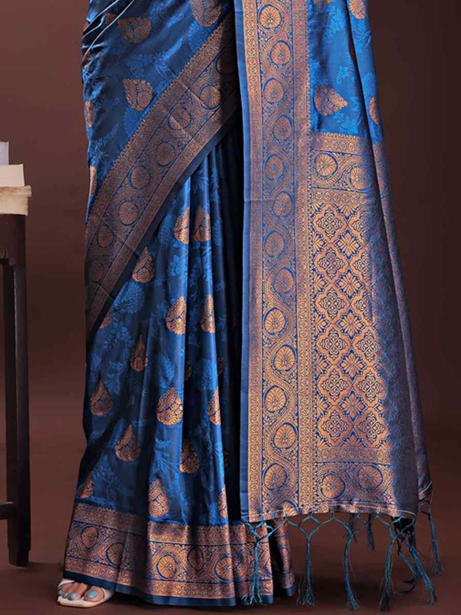 Teal Silk Handwoven Festival Wedding Fancy Heavy Border Saree