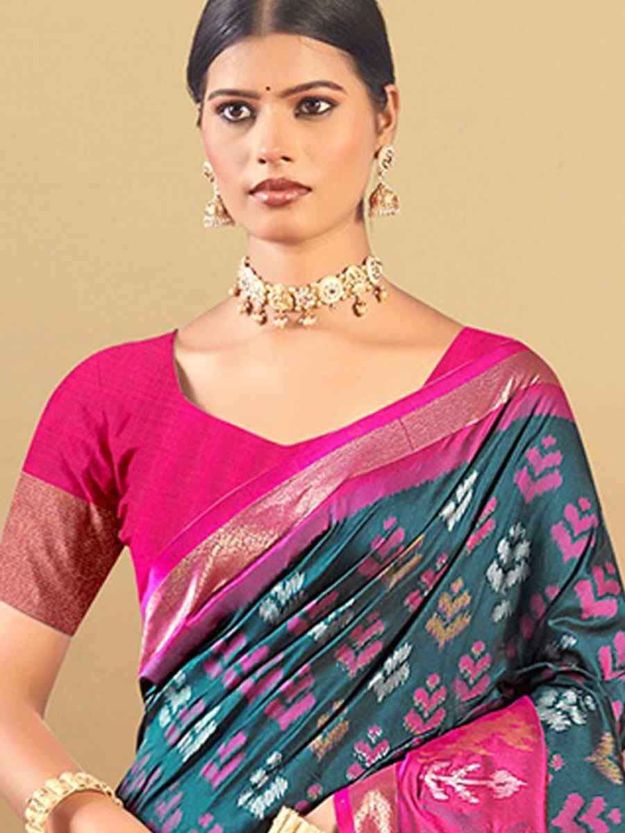 Teal Silk Handwoven Festival Wedding Fancy Heavy Border Saree