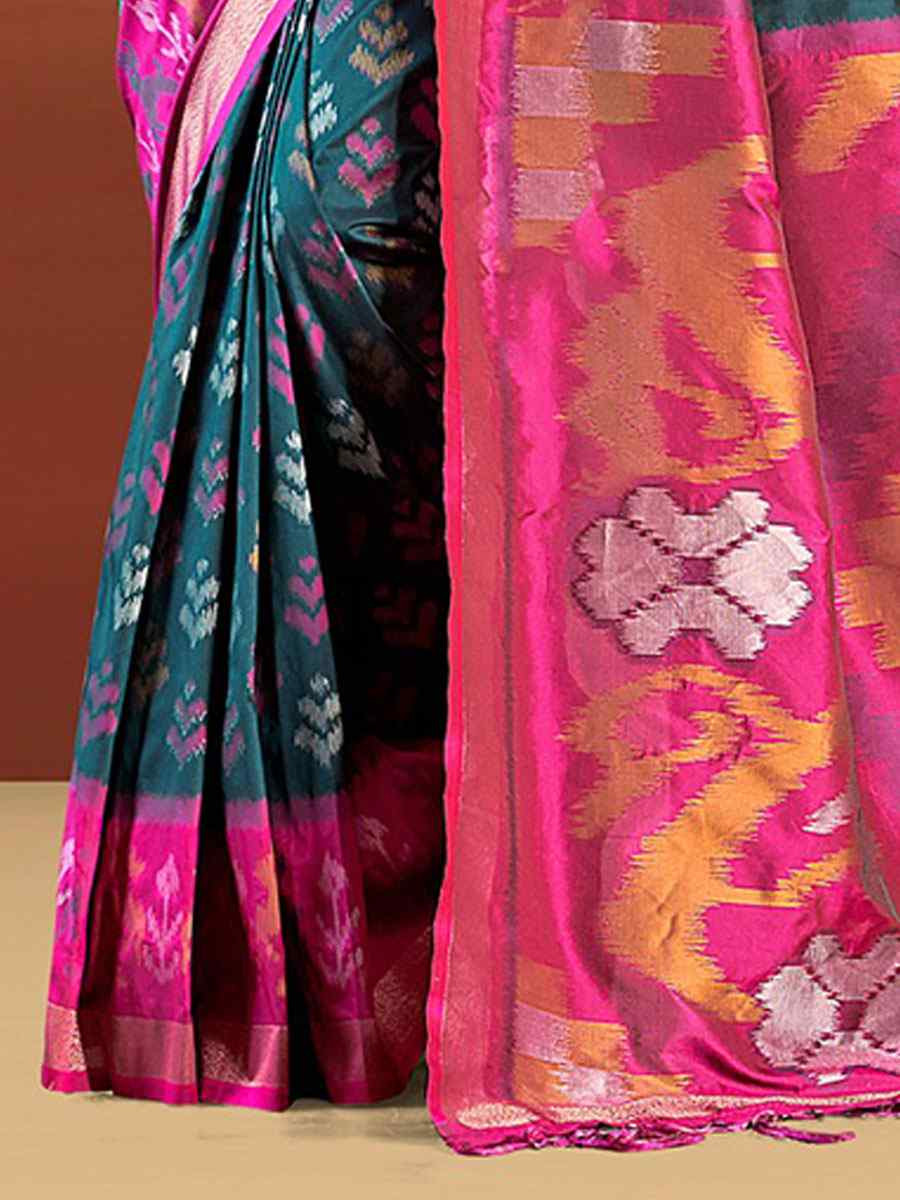 Teal Silk Handwoven Festival Wedding Fancy Heavy Border Saree