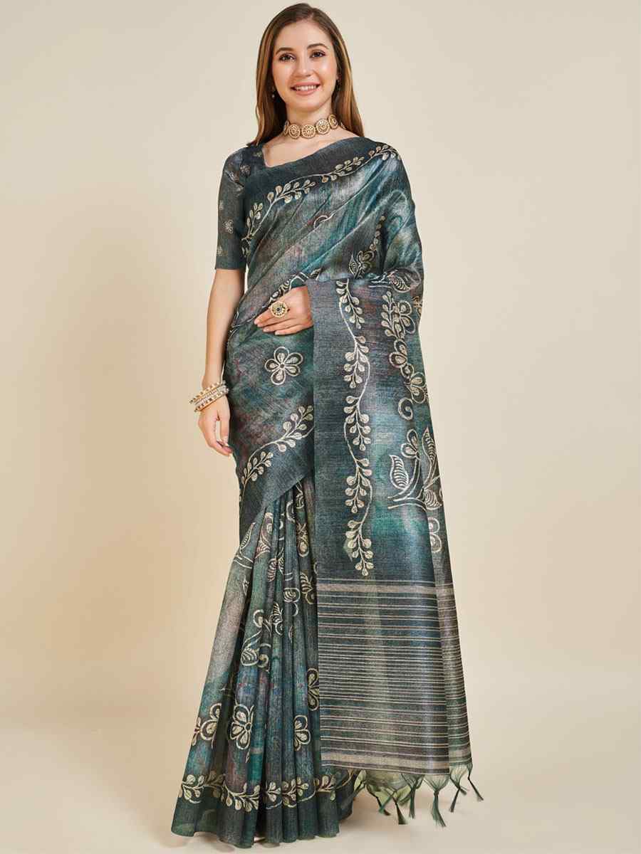 Teal Sofi Silk Handwoven Casual Festival Classic Style Saree