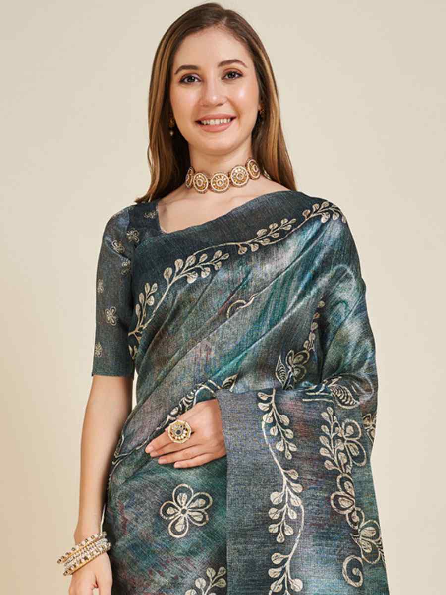 Teal Sofi Silk Handwoven Casual Festival Classic Style Saree