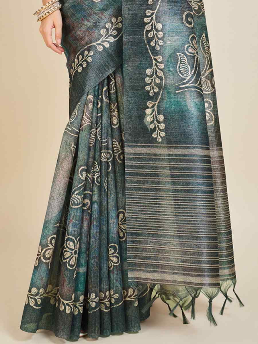 Teal Sofi Silk Handwoven Casual Festival Classic Style Saree