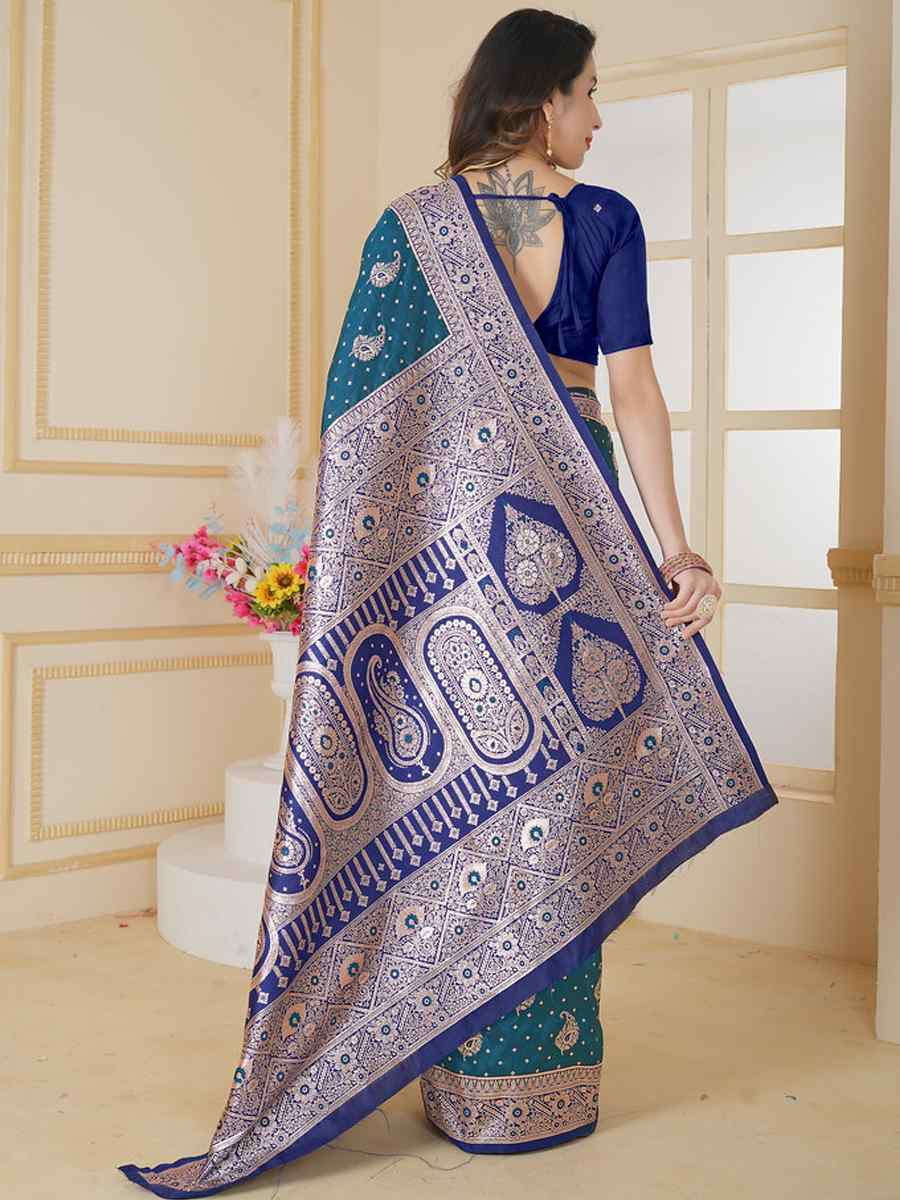 Teal Soft Silk Handwoven Festival Wedding Fancy Heavy Border Saree