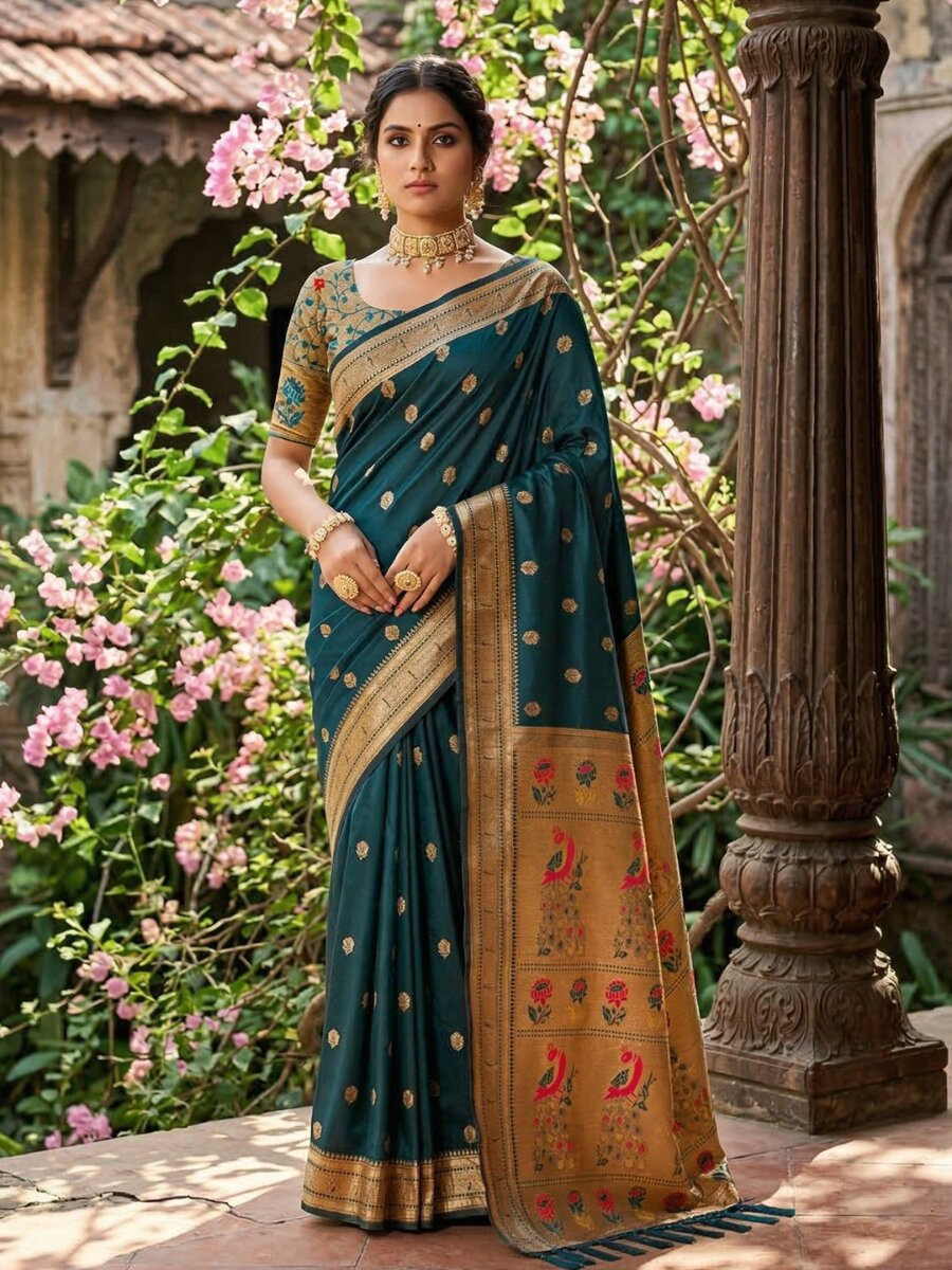 Teal Soft Silk Handwoven Wedding Reception Party Festival Casual Heavy Border Sarees