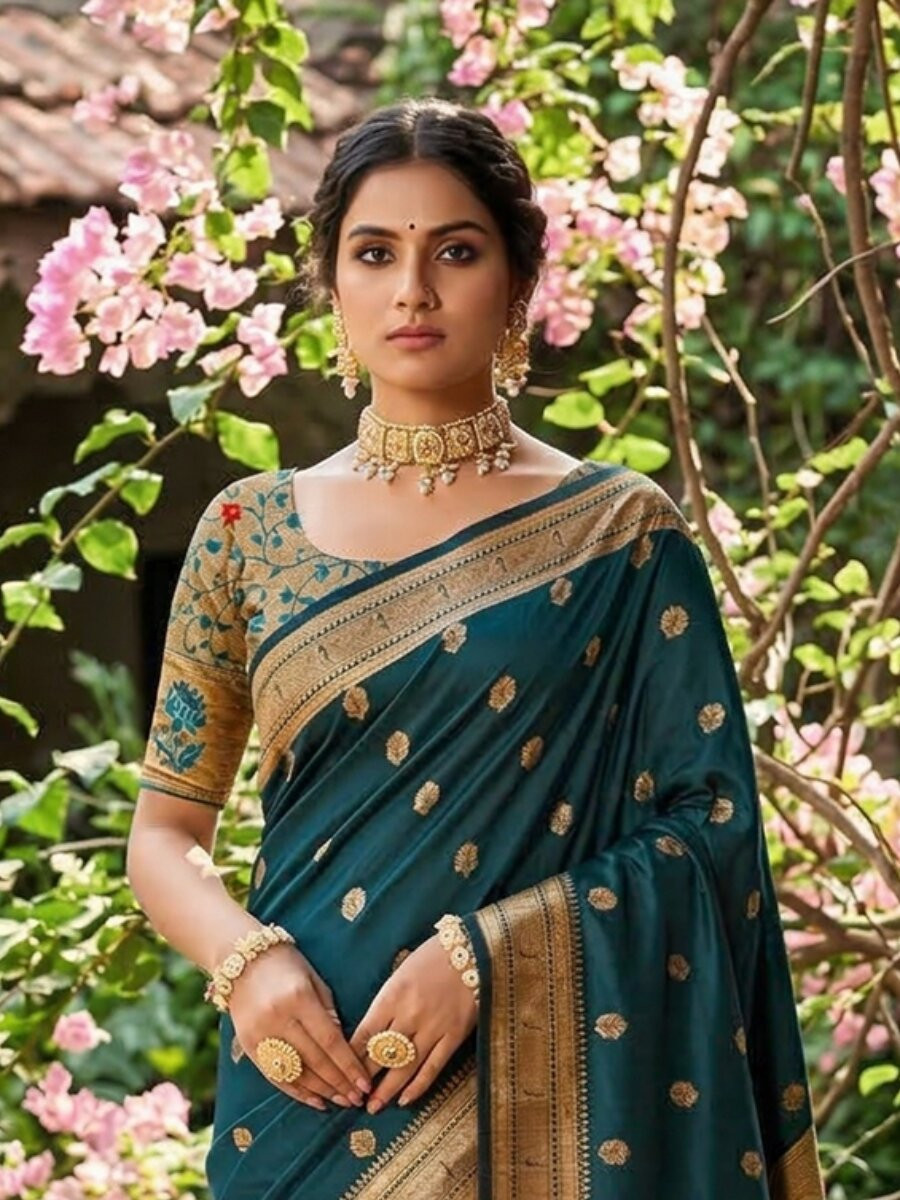 Teal Soft Silk Handwoven Wedding Reception Party Festival Casual Heavy Border Sarees