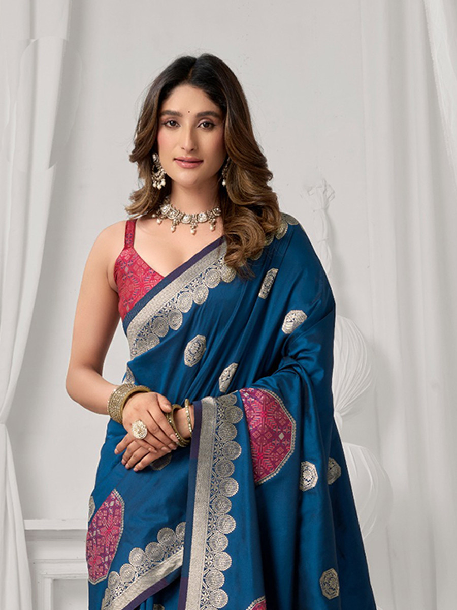 Teal Soft Silk Kanjivaram Zari Brocade Wedding Party Festival Heavy Border Sarees