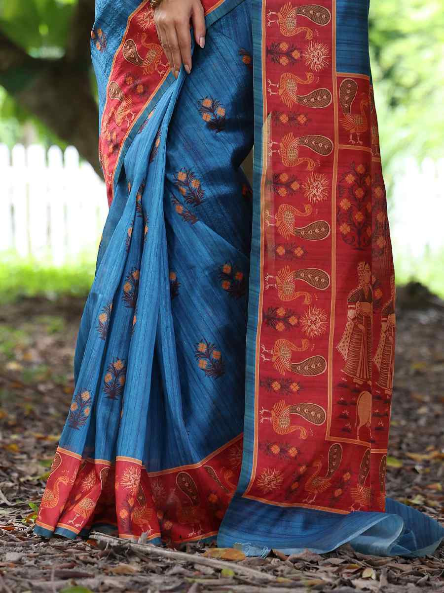 Teal Soft Tussar Silk Zari Handwoven Casual Reception Festival Wedding Fancy Classic Style Sarees