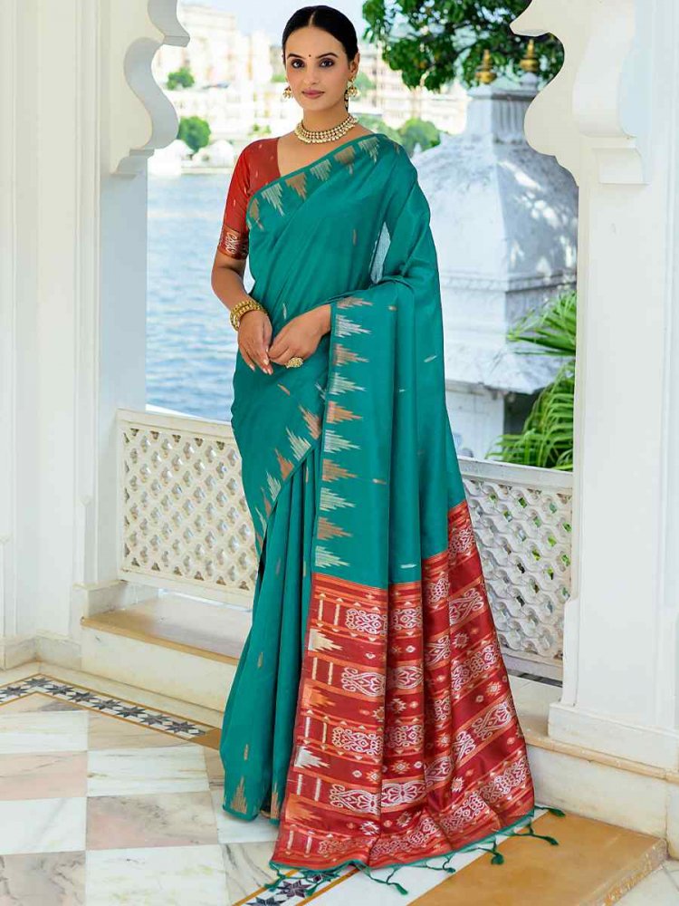 Teal South Silk Handwoven Wedding Festival Heavy Border Saree