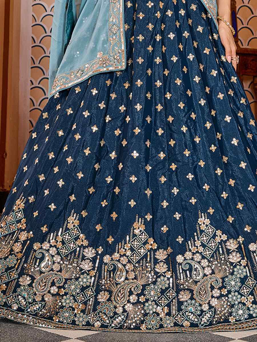 Teal Tissue Silk Embroidered Wedding Reception Festival Heavy Border Lehenga Choli