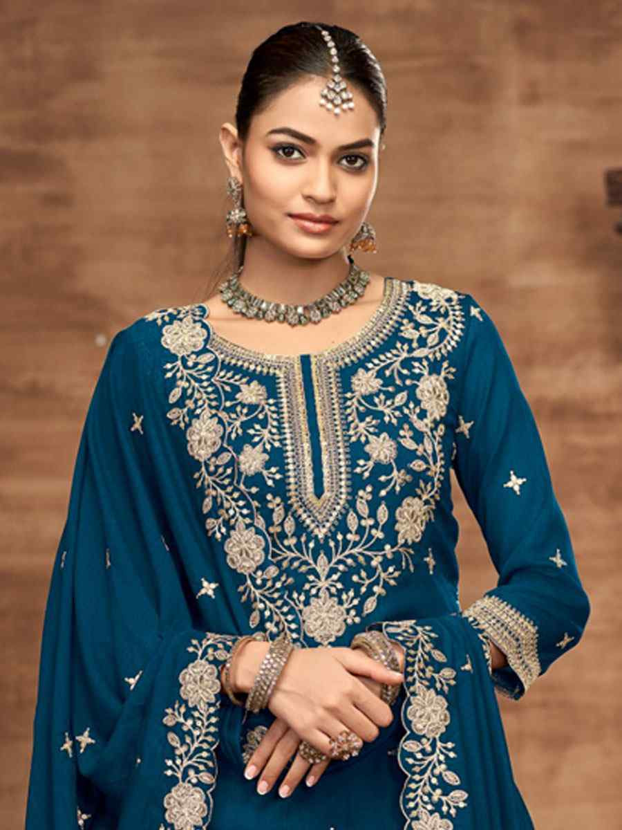 Teal Vichitra Silk Embroidered Wedding Reception Festival Casual Ready Kurti Lehenga Choli