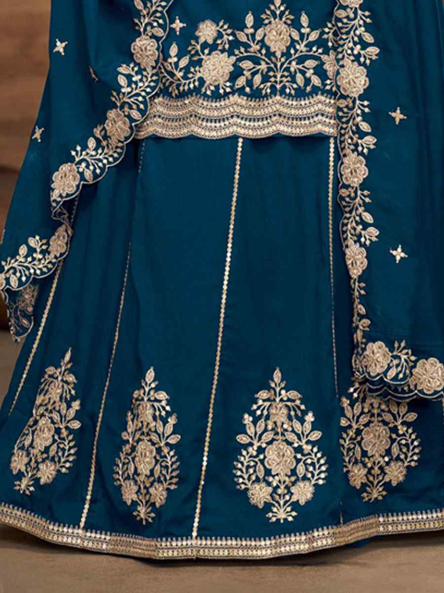 Teal Vichitra Silk Embroidered Wedding Reception Festival Casual Ready Kurti Lehenga Choli