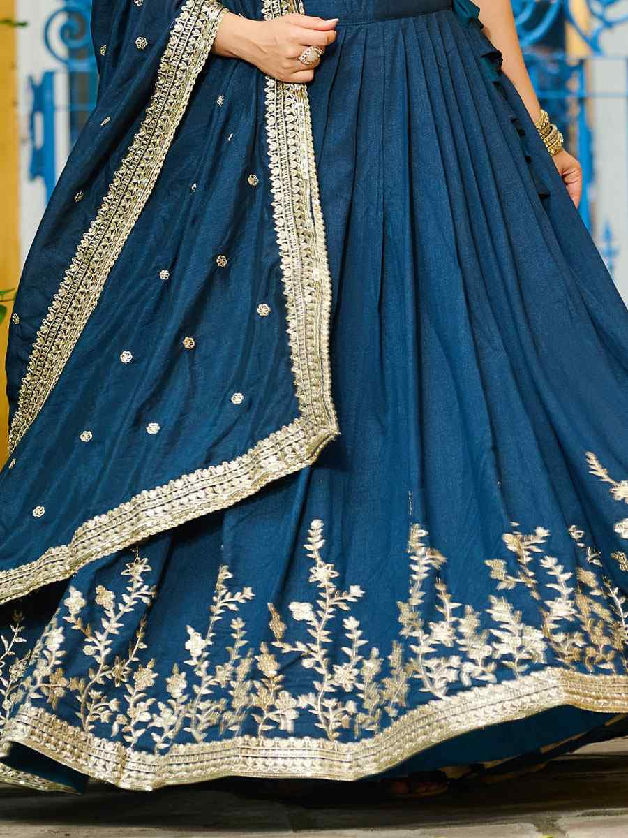 Teal Vichitra Silk Embroidered Wedding Reception Festival Heavy Border Lehenga Choli