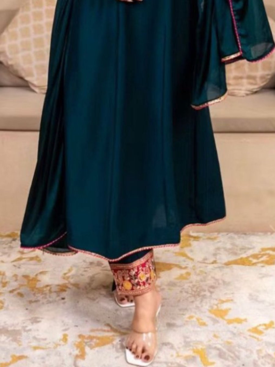 Teal Vichitra Silk Embroidery Sequins Wedding Party Festival Casual Ready Pant Salwar Kameez
