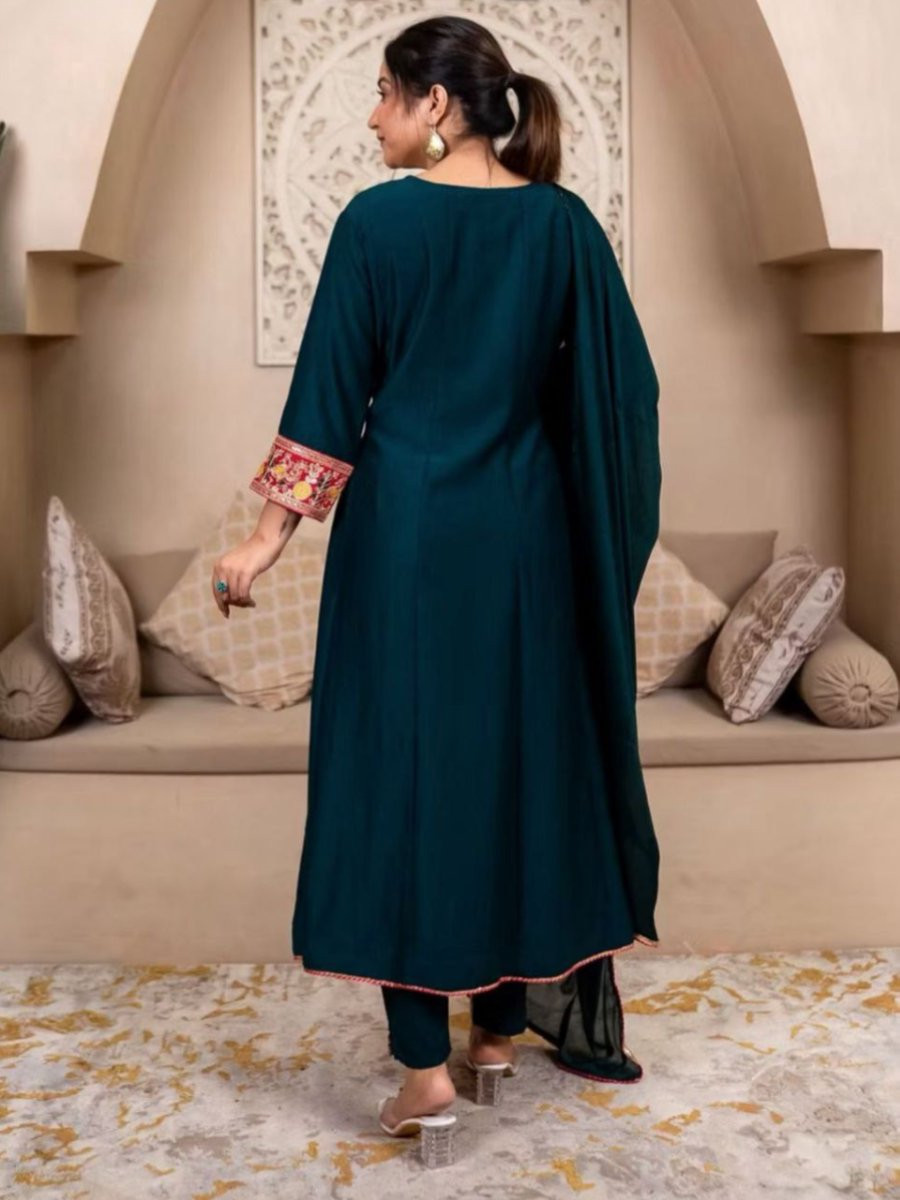 Teal Vichitra Silk Embroidery Sequins Wedding Party Festival Casual Ready Pant Salwar Kameez