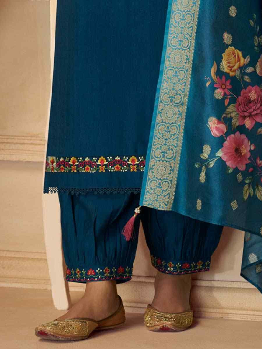 Teal Viscose Embroidered Festival Mehendi Ready Afghani Pant Salwar Kameez