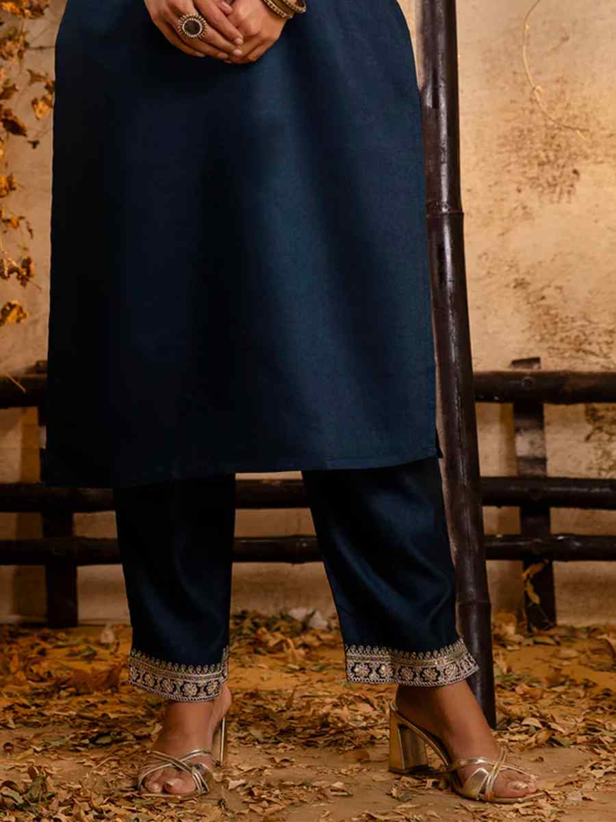 Teal Viscose Rayon Embroidered Festival Casual Ready Pant Salwar Kameez