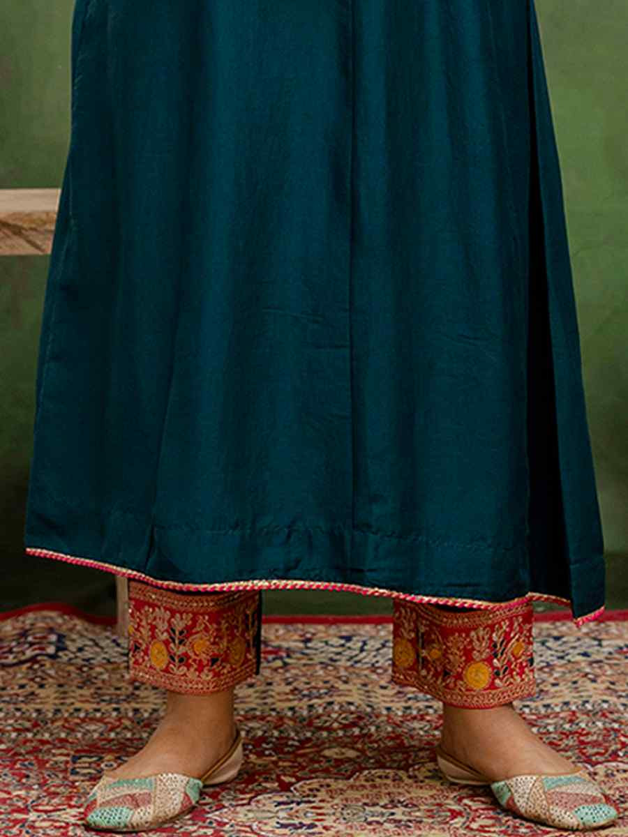 Teal Viscose Rayon Embroidery Party Wedding Festival Casual Ready Pant Salwar Kameez