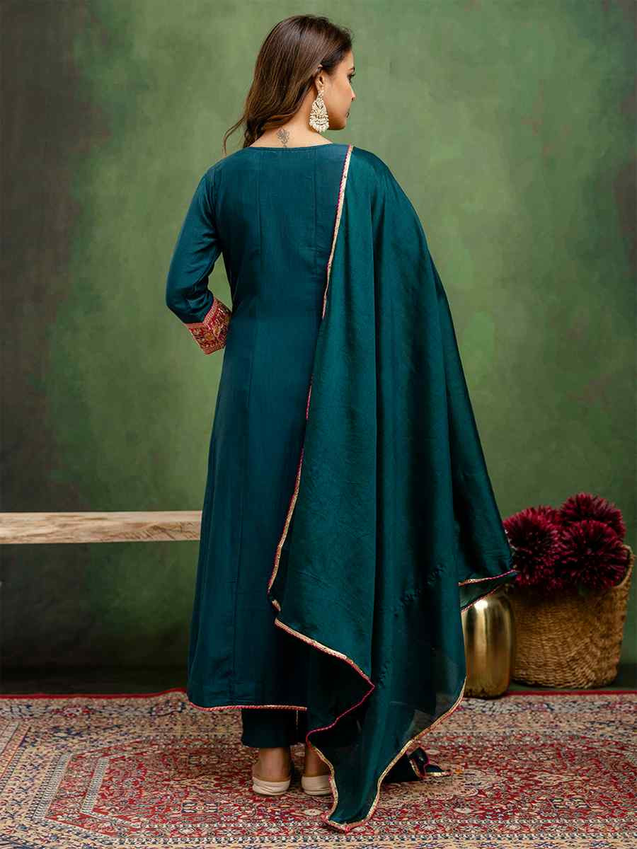 Teal Viscose Rayon Embroidery Party Wedding Festival Casual Ready Pant Salwar Kameez