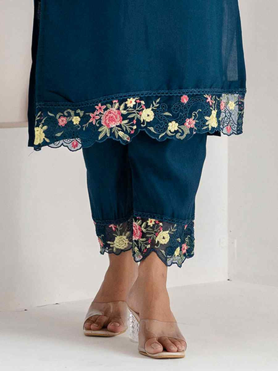 Teal Viscose Silk Embroidery Party Wedding Festival Casual Ready Pant Salwar Kameez