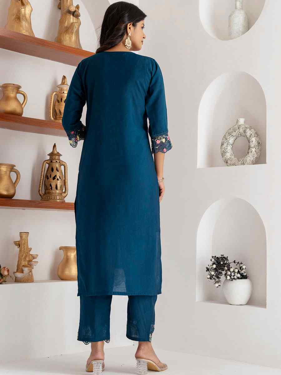 Teal Viscose Silk Embroidery Party Wedding Festival Casual Ready Pant Salwar Kameez