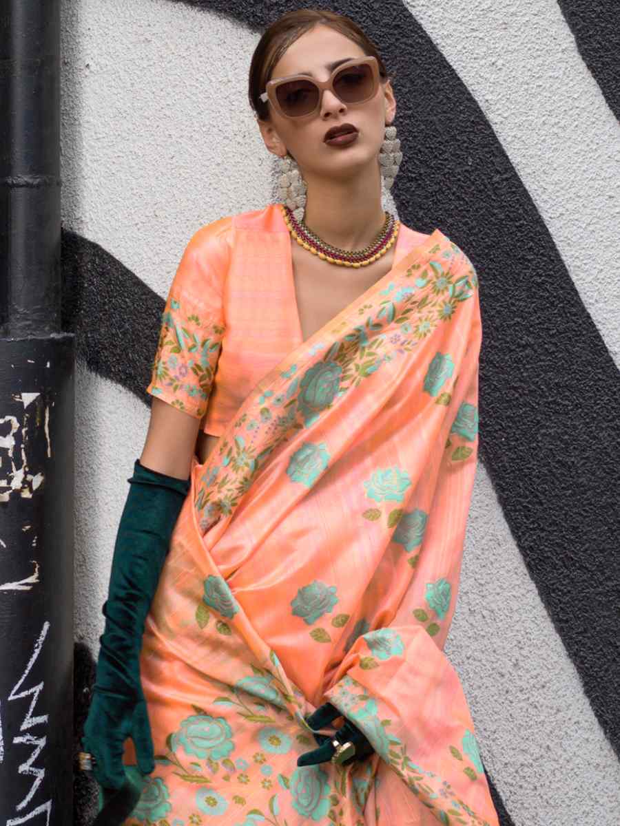 Tengerine Orange Parsi Silk Handwoven Party Festival Classic Style Saree