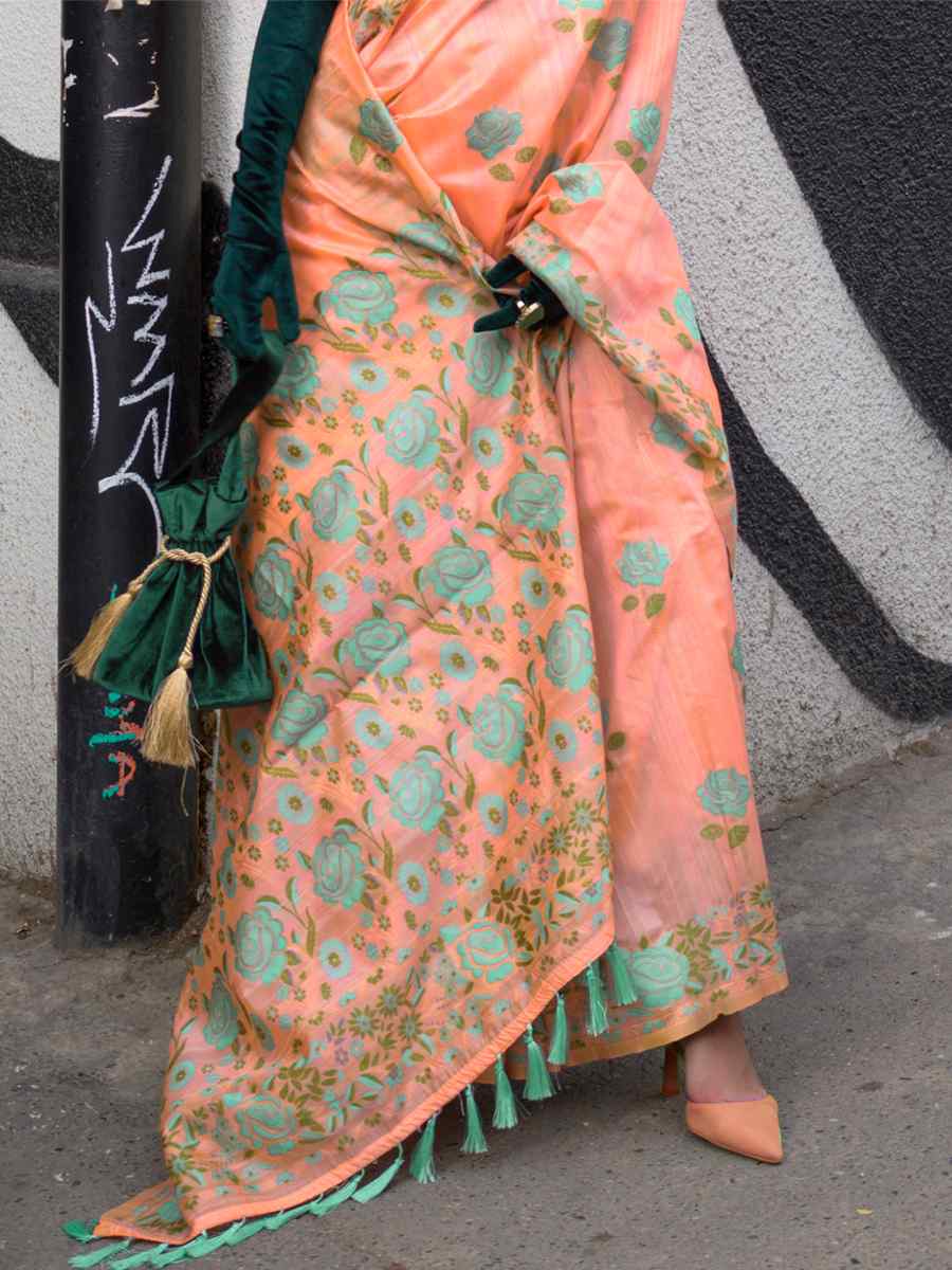Tengerine Orange Parsi Silk Handwoven Party Festival Classic Style Saree