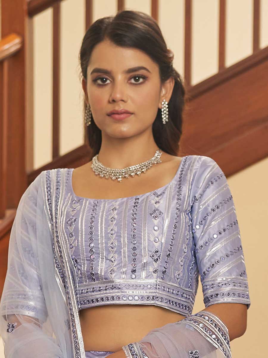 Thistle Violet Art Silk Embroidered Party Lehenga Choli