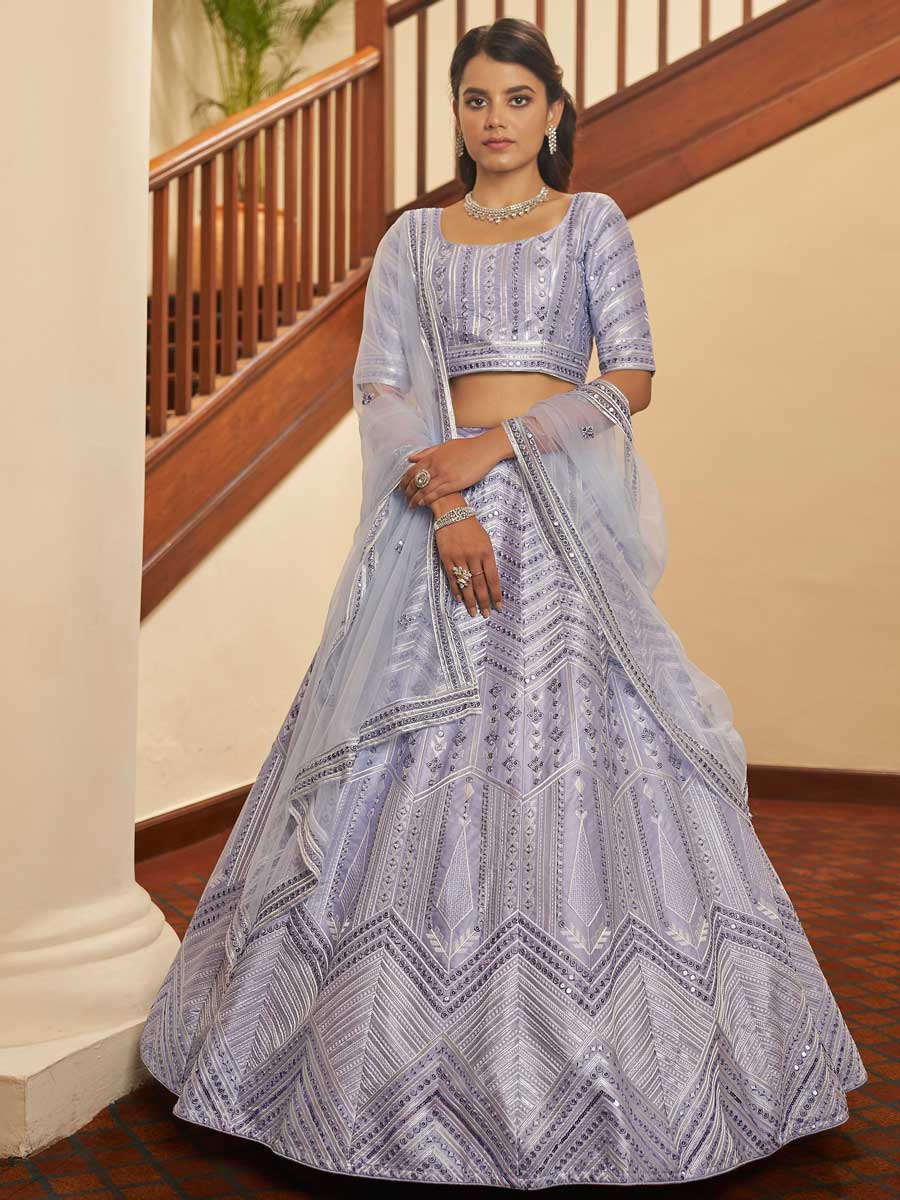 Thistle Violet Art Silk Embroidered Party Lehenga Choli